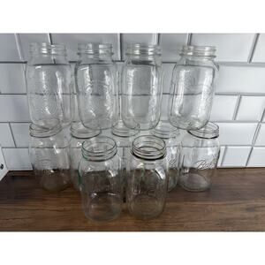 11 Quart Size Vintage Clear Mason Jars - Wide Mouth - No lids
